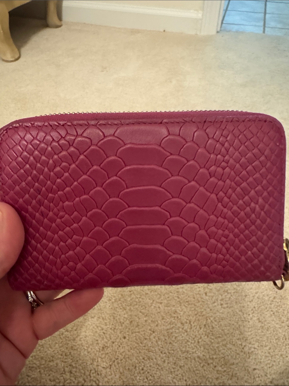 GiGi New York Raspberry Python-Embossed Zip Wallet with Gold Plate - Picture 4 of 7
